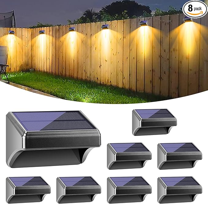 Bridika Solar Fence Lights, Outdoor Waterproof Warm White & Color Glowt, LED, for Backyard, Patio, Deck Railing | Lumora