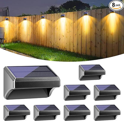 Bridika Solar Fence Lights, Outdoor Waterproof Warm White & Color Glowt, LED, for Backyard, Patio, Deck Railing, Stair Handrail, Pool and Wall (8 Packs)
