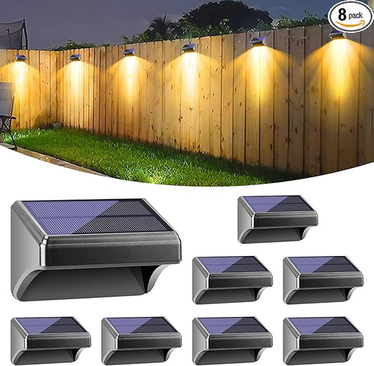 Bridika Solar Fence Lights, Outdoor Waterproof Warm White & Color Glowt, LED, for Backyard, Patio, Deck Railing, Stair Handrail, Pool and Wall (8 Packs)