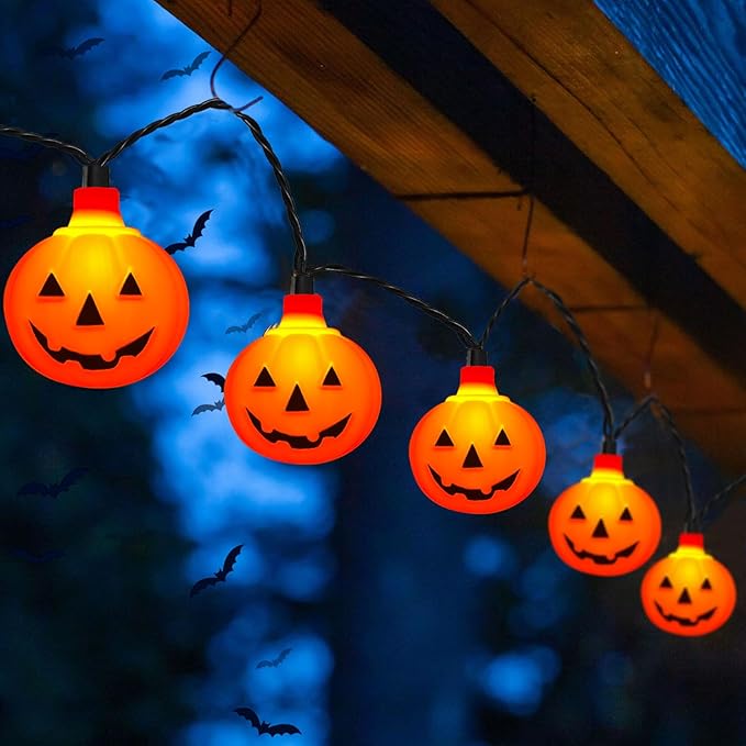 SUNSGNE Halloween Pumpkin String Lights 8.5ft Orange Hanging Decorative String Light with 10 Round Pumpkin Lights for Indoor Outdoor Halloween Party Thanksgiving Day Decor