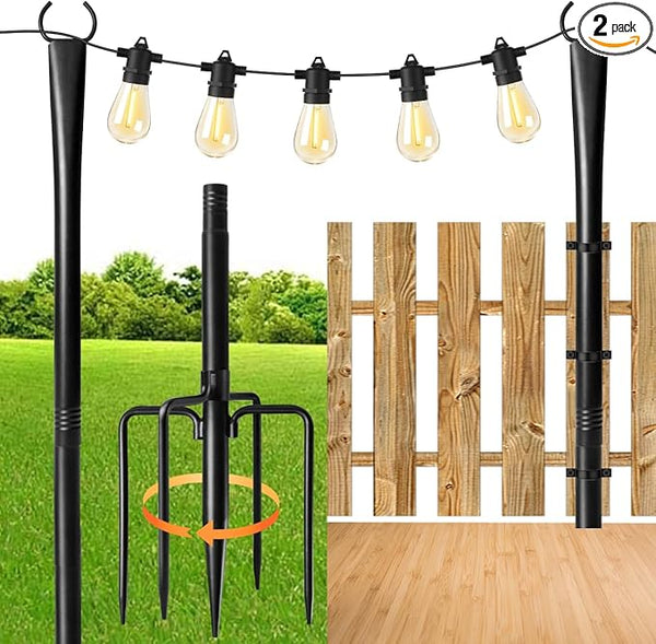 2 Pack 10FT Lighting Hanging Pole for Outside, Waterproof Hardened Metal Outdoor String Light Poles for Patio | Lumora
