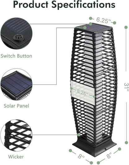 Grand patio Outdoor Floor Lamp Solar Powered Lantern Waterproof Wicker Boho Deck Lights for Garden Porch Decor, Large Crossover