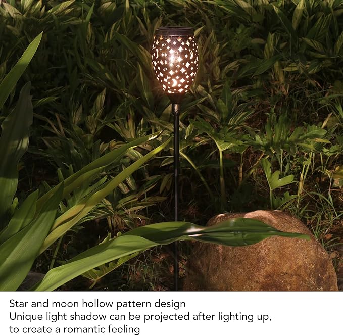 TOPINCN 2Pack Solar Decorative Landscape Star, IP44 Water Proof LED Warm Solar Powere Garden Stake Lights, Outdoor Pathway Metal Lamp for Walkway Backyard Patio Lawn