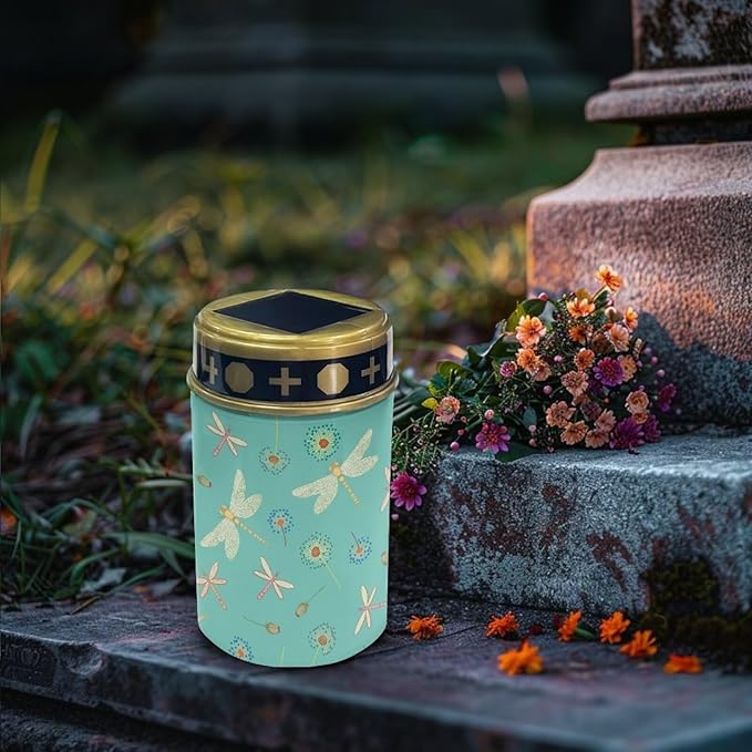 Dragonfly Cemetery Solar Lights for Grave Printed Solar Garden Lights for Cemetery Solar Lights Outdoor Garden, Eternal Lights for Cemetery Grave Decorations Green