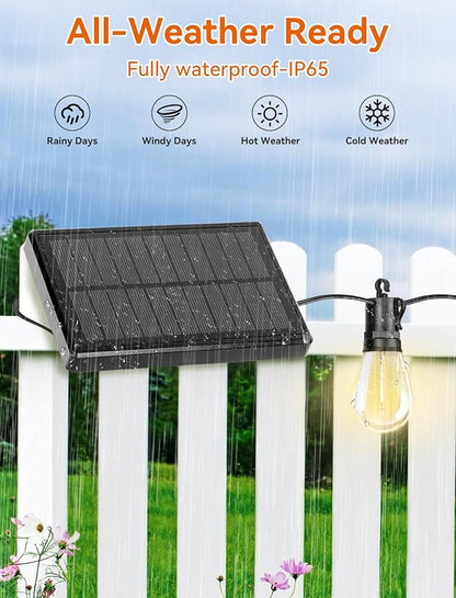 Brightever Solar Powered Outdoor String Lights with Remote, 27FT Commercial Grade Waterproof Solar Patio Lights, 12+1 Shatterproof LED Bulbs 3 Lighting Modes, Dimmable Solar Lighting for Outside