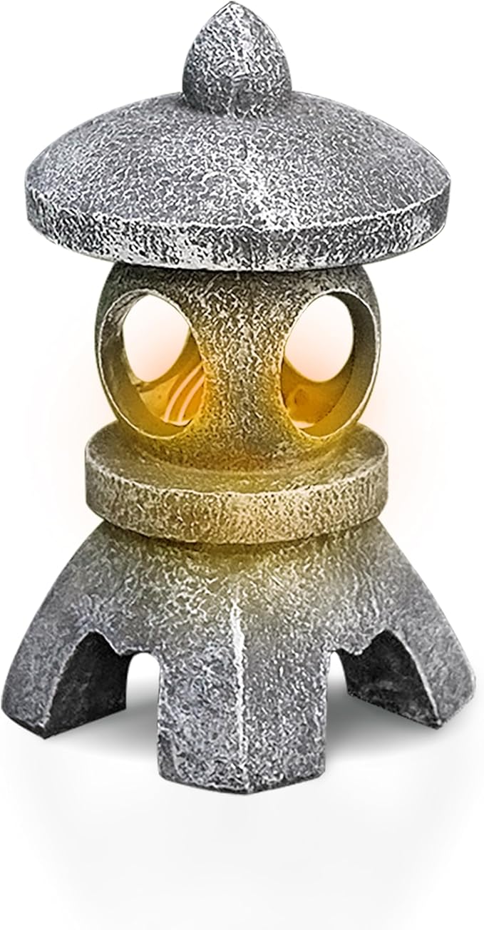 Solar Pagoda Lantern Garden Statue, Energy-Saving Solar Pagoda, Zen Garden Decor, Japanese Yard Lamp Landscape Decor, Imitation Stone Material,10.2Inch, for Landscape Balcony/Patio/Porch Yard