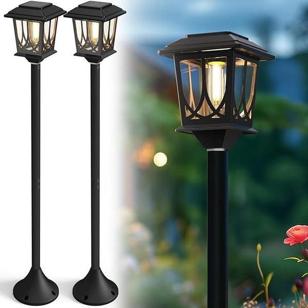 12 Pack Solar Pathway Lights + 2 Pack Solar Lamp Post Lights Outdoor - 14 Piece Bundle for Walkway, Driveway | Lumora