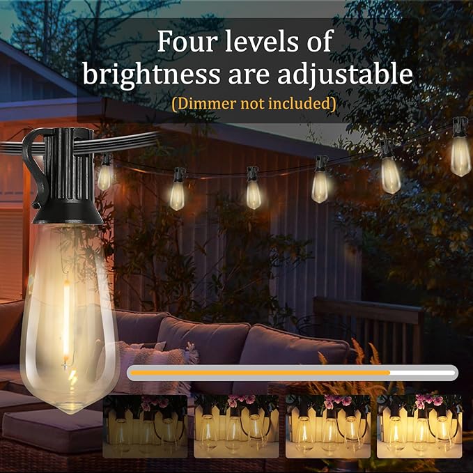 20FT LED Outdoor String Lights,Edison Lights Outdoor String with 22 Shatterproof ST40 Vintage Edison Bulbs,Outside Lights Waterproof for Outside Backyard Porch,Garden,Black