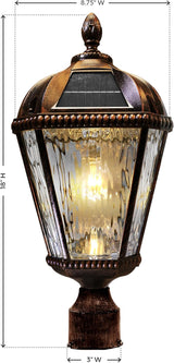 Gama Sonic Outdoor Solar Post Light, Brushed Bronze Finish Aluminum, Royal Bulb, Clear Rain Glass, 3-inch Fitter | Lumora