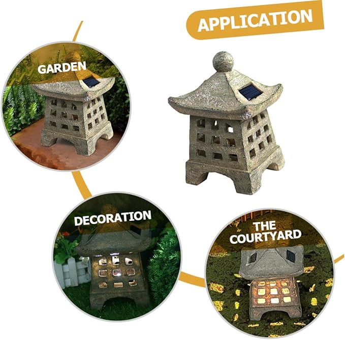 Solar Outdoor Pagoda Light Japanese Garden Statue Decorative Solar Pathway Lights for Lawn and Patio for Holiday Decor and Outdoor Use