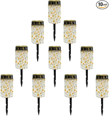 Floral Yellow Solar Pathway Lights,Waterproof Solar Garden Lights Outdoor Solar Walkway Lights Landscape Decoration Lighting for Yard,Walkway,Patio,Driveway