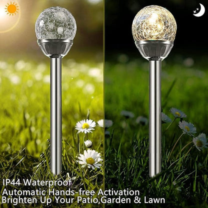 4Pack Solar Glass Crackle Ball Pathway Light Outdoor Waterproof Solar Garden Path Lights Landscape Lighting Decoration (Warm White)