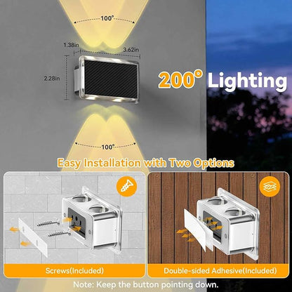 TECKNET Solar Fence Lights 6 Pack, 8 Modes RGB Color Changing, Up Down Lights & 200°Wide Lighting, IP66 Waterproof Dual-Lens LED Decorative Lights for Wall/Garden/Fence/Patio/Backyard