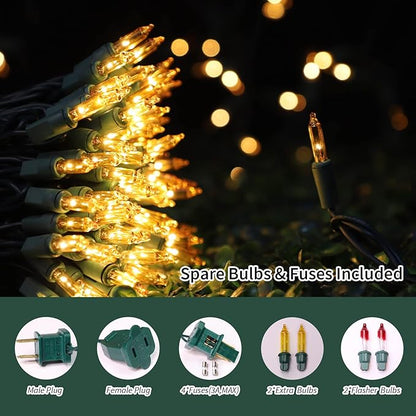 LAMPHOME Christmas String Light,100 Count Incandescent Mini String Light in 19.6ft,Indoor/Outdoor 120V UL Certified Mini Light for Christmas,Wedding,Patio Lawn,Home,Garden,Party,Store (Yellow)