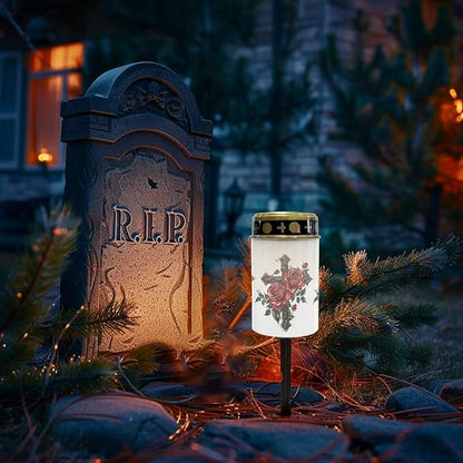 Outdoor Garden Solar Lights Waterproof Solar Powered Lights Multipurpose Memorial Cemetery Decorations Auto On/Off Landscape Lights Outside Gift for Loss of Loved One - Roses Cross