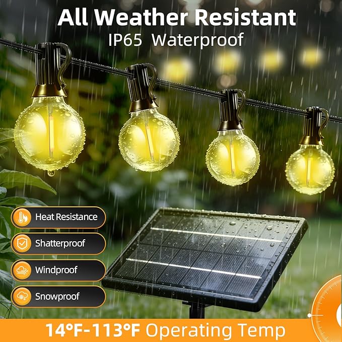 100FT Solar Lights Outdoor Waterproof: G40 30M Shatterproof Bulbs Patio Lights - Solar Powered Remote Control 3 | Lumora