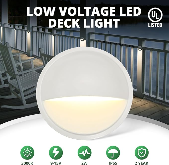 GKOLED Landscape Deck Lights, Low Voltage 12V AC/DC Outdoor Patio Lighting, LED 2W Step Light, 3000K, Die-Casting | Lumora