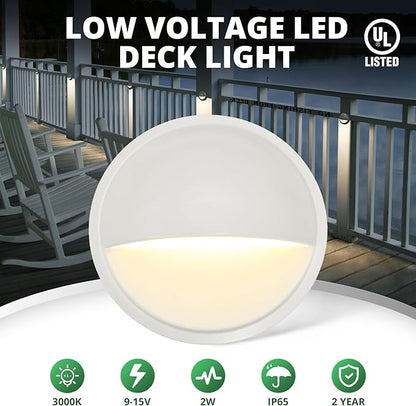 GKOLED Landscape Deck Lights, Low Voltage 12V AC/DC Outdoor Patio Lighting, LED 2W Step Light, 3000K, Die-Casting Aluminium with Classic White Powder Appearance, Complete Light UL-Listed, 6-Pack