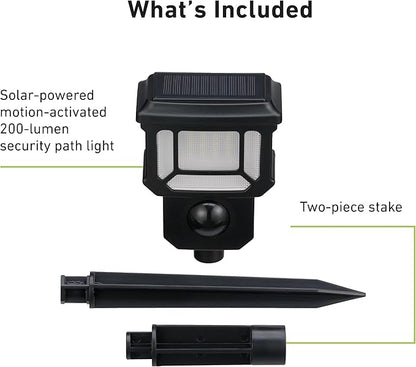 Good Earth Lighting Solar LED Landscape Security or Strobe Path Light in Matte Black, Motion Sensor with Auto Off, 200 Lumens, 5000K Color Temperature, IP65 Rated