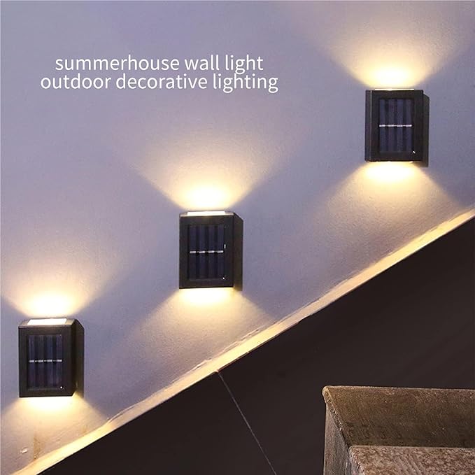 QUQUQ Solar Pathway Lights Solar Wall Lights Outdoor LED Up and Down Waterproof Power-Saving Yard Patio Decor(Warm White,4 Pack)