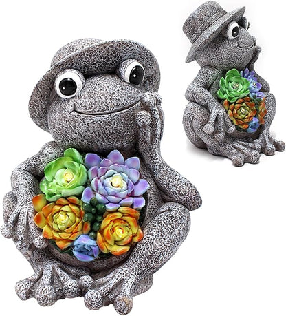 belon Outdoor Garden Decor, Solar Yard Outdoor Frog Statue with Lights and Succulent, Waterproof Solar Lights Frog Figurine for Lawn, Patio, Pathway, Balcony, Yard Decor, Gift for Mom/Family