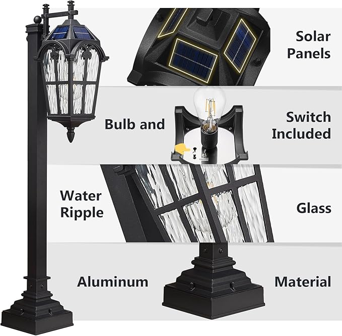 Emliviar Solar Pathway Light Outdoor, Garden Landscape Lighting Waterproof, 2700K LED Post Lamp with Remote | Lumora