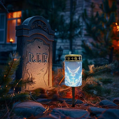Solar Stake Lights White Bird Cross Memorial Cemetery Decorations Solar Powered Lights for Outside Patio Yard Pathway