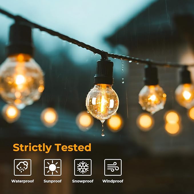 25FT G40 Outdoor String Lights, Waterproof Patio String Lights with 12 Plastic Bulbs, Shatterproof Outdoor Lighting | Lumora