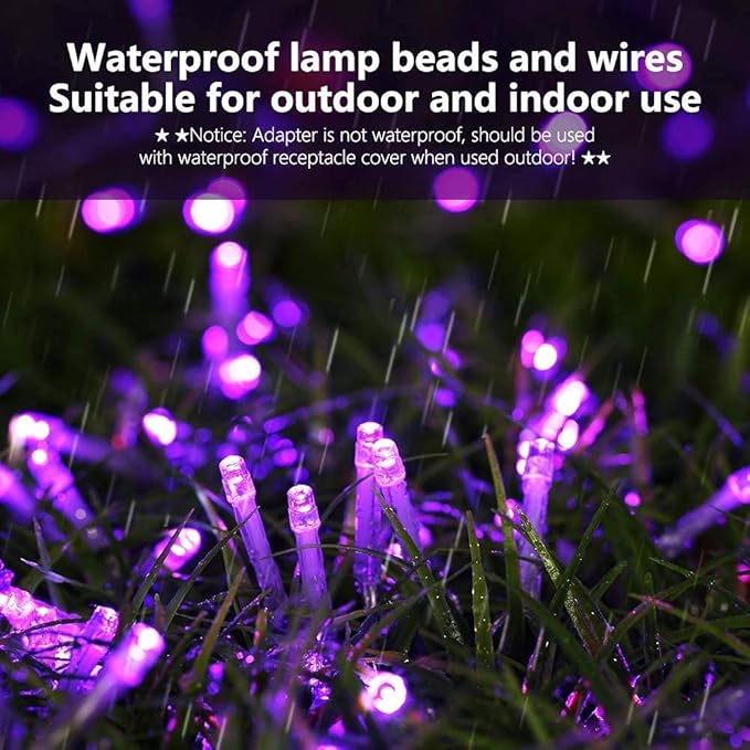 String Lights Fairy Lights 66 Feet 200 LED with Multi Flashing Modes Controller, Waterproof LED Lights Decorations for Bedroom, Wedding, Party, Garden, Patio, Indoor Outdoor Occastions (Purple)