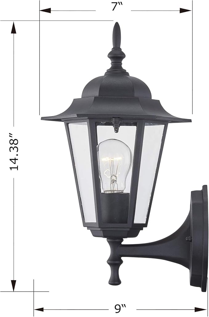 WISBEAM Outdoor Wall Lantern, Black Wall Sconce for House Porch Lighting Fixture, E26 Base 60W Max, Metal Housing | Lumora