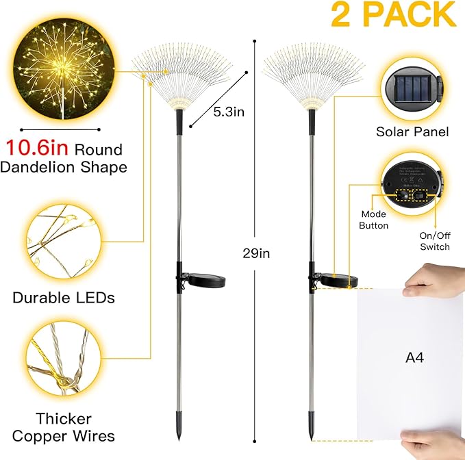 suddus Solar Garden Lights Outdoor Waterproof Decorative, 2Pack 150LED Firework Lights, Solar Fairy Lights for | Lumora