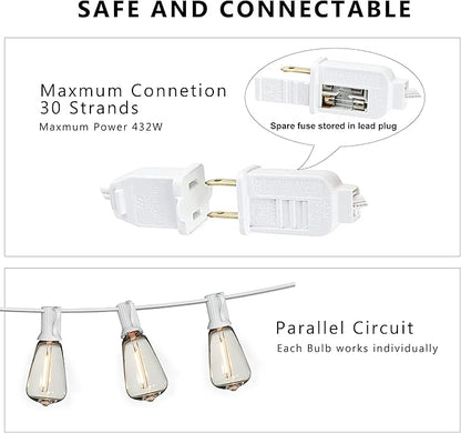 DAMAING Outdoor String Lights 50FT Waterproof,LED Patio Lights Dimmable with 27 Bright Shatterproof Retro Bulbs,Vintage Edison String Hanging Lights for Outside Bistro,Backyard,Balcony,White Cable