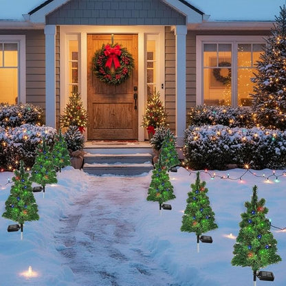 Solar Christmas Tree Garden Stake Lights Outdoor Waterproof Pathway Lights Xmas Tree Light for Lawn Patio Yard Front Porch Christmas Decor 2pcs