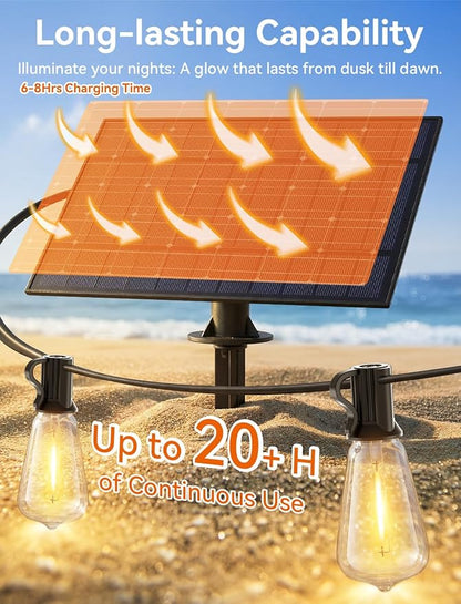 Brightever 120FT Solar String Lights Outdoor Waterproof, Patio Lights Solar Powered with Remote, 50+2 Shatterproof ST38 LED Bulbs, Dimmable&3 Lighting Modes, Hanging Outdoor Lights for Outside, Party