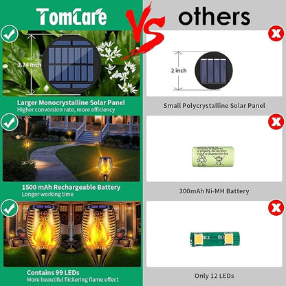 TomCare Solar Lights Outdoor 99 LED Higher & Larger Flickering Flame Solar Torch Lights 43" Waterproof Outdoor Lighting Solar Powered Pathway Lights for Garden Patio Yard, 6Pack