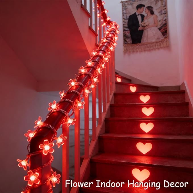 100 LED Red Cherry Blossom Flowrer String Lights, 33 FT Plug in Fairy Floral Lamp with 8 Modes, Flexible Clear Wire | Lumora