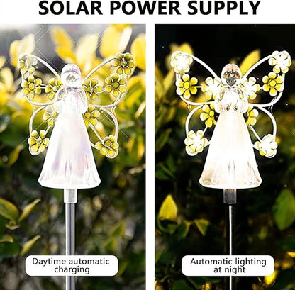 Solar Garden Lights 2pcs Fairy Garden Ornaments Outdoor Solar Pathway Lights, Flower Fairy Resin Figurine Lamp for Courtyard Lawn, Commemorate Gift (Color : Yellow)