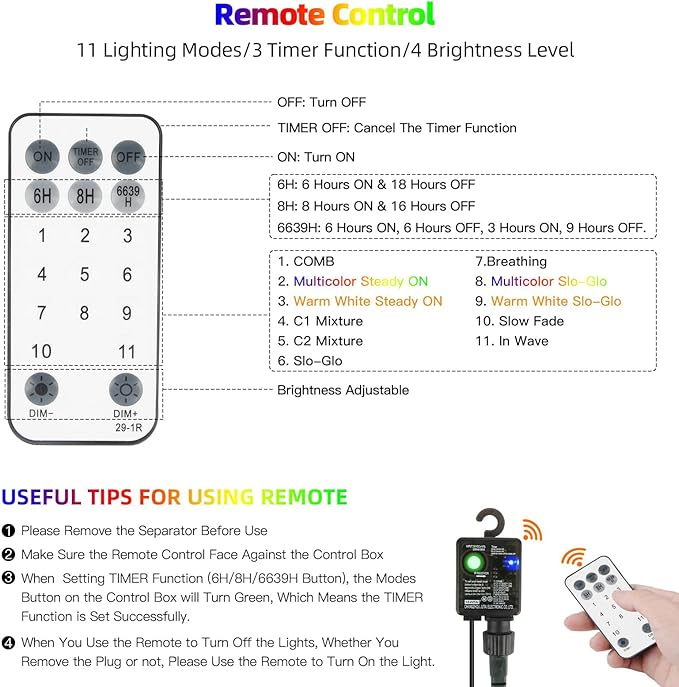Tcamp Christmas Tree Lights, 164FT 500 LED Color Changing Christmas Lights with Remote Memory Timer, 11 Modes Green Wire Plug in String Light for Outdoor Indoor Decor (Warm White+Colored)