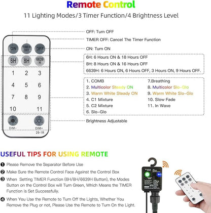 Tcamp Christmas Tree Lights, 306FT 1000 LED Color Changing Christmas Lights with Remote Memory Timer, 11 Modes Green Wire Plug in String Light for Outdoor Indoor Decor (Warm White+Colored)