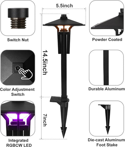 RGB Pathway Lights Low Voltage, 5W 12V Waterproof Wired LED RGB Color Changing Low Voltage Landscape Lighting for Outdoor Pathway Path Walkway Garden of Christmas, Heavy Duty, Black, 4PK