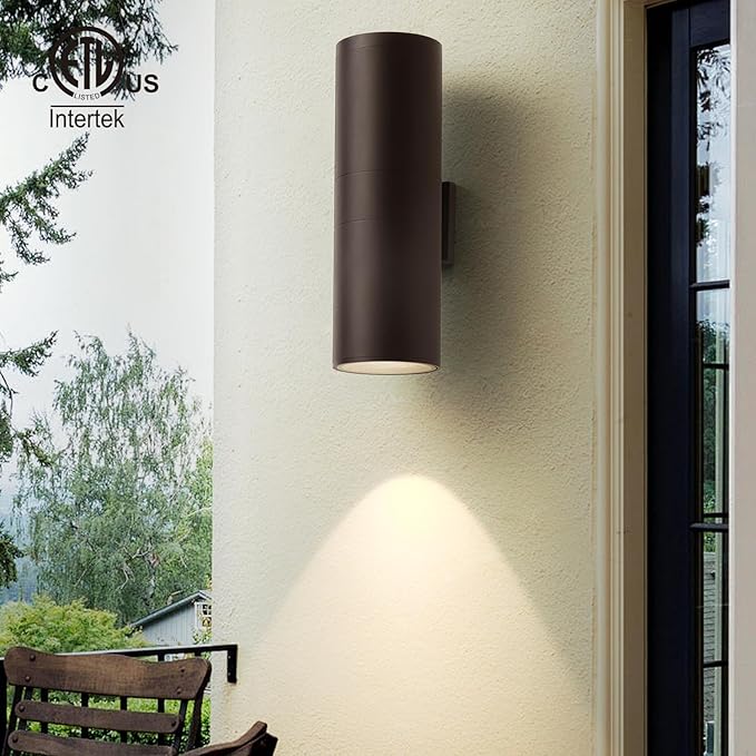 mirrea 18" Modern Outdoor Porch Light Patio Light in 2 Lights with Aluminum Cylinder and Tempered Glass Cover | Lumora