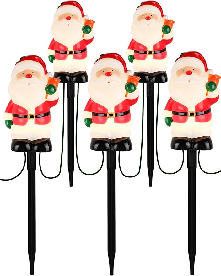 Set of 5 Classic Santa Claus Pathway Lights - 10.5ft UL-Listed Christmas Walkway Lights with - Outdoor String Light | Lumora