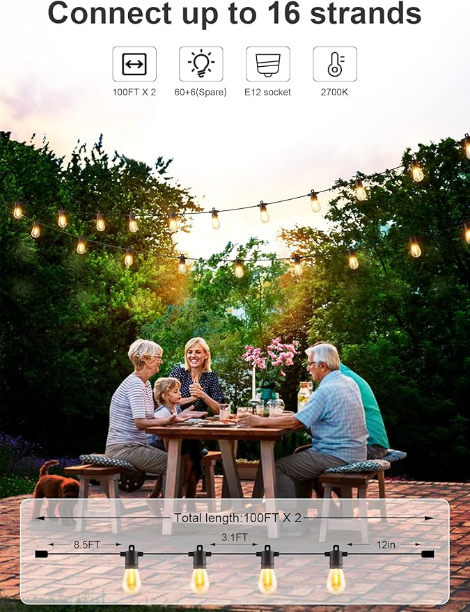 Svater Outdoor String Lights 500 FT, Patio Lights for Outside with Plastic LED Bulbs, Waterproof Commercial Grade | Lumora