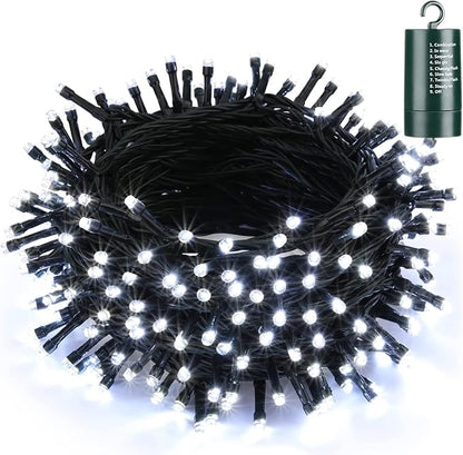 Joomer Battery Christmas Lights, 66ft 200LED Fairy Lights Battery Operated Timer 8 Modes Waterproof for Outdoor Home Garden Party Holiday Christmas Trees Decoration (White)
