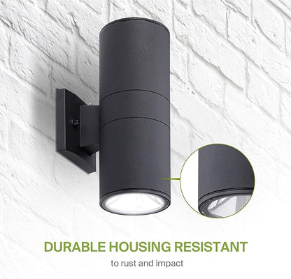 ASD 2 Light Dusk to Dawn Outdoor Wall Light Fixture | 120W E26 Bulb Socket 120V ETL Cylinder Up Down Lights | LED/CFL/Incandescent Bulb Exterior Wall Sconce | Front Door, Porch Patio | Black