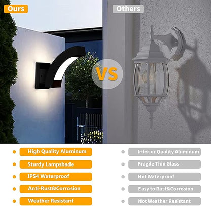 Wall Light Outdoor LED Wall Mount Lamp Modern Wall Sconce Lighting Meniscus Lantern Fixture Black Aluminum Lights for Porch Front Door Garden Yard Patio IP54 Waterproof 7.5W 600Lm 3000K