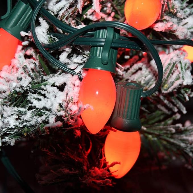 25Ft Red Chritsmas Lights Outdoor, C7 Vintage String Lights with 27 Red Baked Incandescent Bulbs, Hanging Patio Lights for Porch Roofline Christmas Tree Garden Pathway Indoor Decor