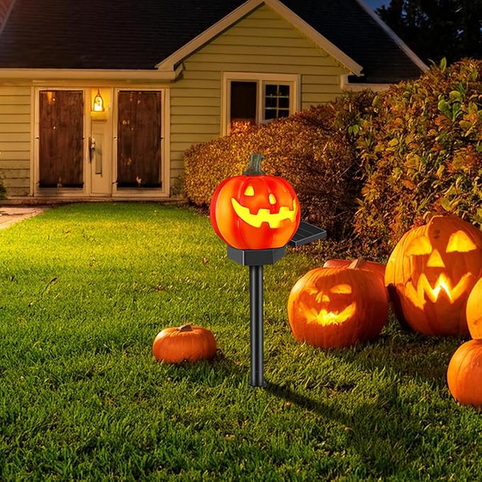 SAFIGLE Solar Pumpkin Pathway Lights：Outdoor Halloween Stake - Light up Jack O Lantern Pumpkins for Halloween Party Porch Yard Decorations