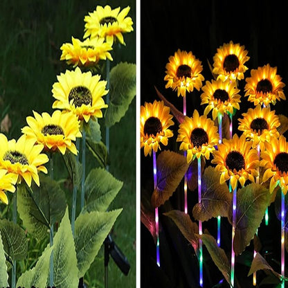 Lxcom Lighting Solar Path Light Artificial Sunflower Decorative Lights Waterproof Solar Garden Flower Light Outdoor Solar Lawn Lights for Patio Garden Yard Pathway, 3 Pack(Warm White)