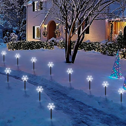 BRIGHTDECK Snowflake Solar Christmas Decorations Outdoor, 10 Pack LED, Waterproof Snowflake Pathway Lights, Stake Lights for Christmas Garden Decor (10Pcs Cold White)